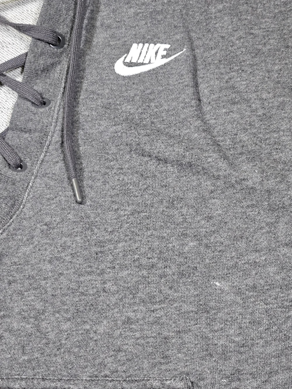Nike Sportswear Women's Lace Up Front Pullover Hoodie Sweatshirt Gray Small